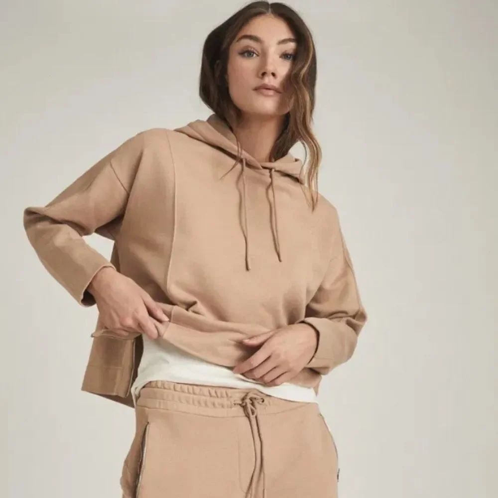 REISS Arden tan Loungewear Hoodie With Zip Detail size S